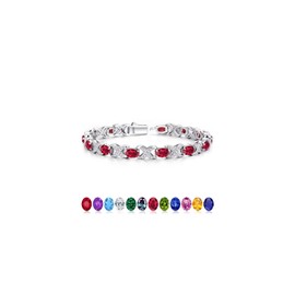 Iefil Oval Birthstone Bracelets for Women, July Birthstone Bracelet Ruby Tennis Bracelets Unique X O Design Eternal Fine Jewelry Anniversary Birthday Gifts for Her Sterling Silver Jewelry Gifts 6.5"