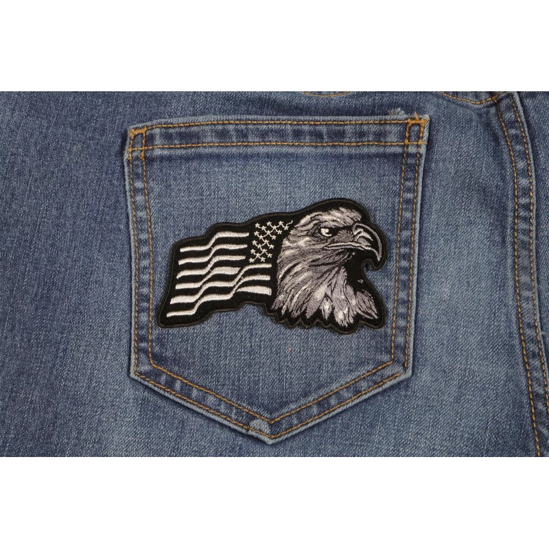 Ivamis Silver Eagle US Flag Facing Right Patriotic Iron on