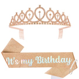 Araluky Birthday Crown and Sash for Women & Its My Birthday Sash Birthday Tiara for Women Birthday Crowns for Women