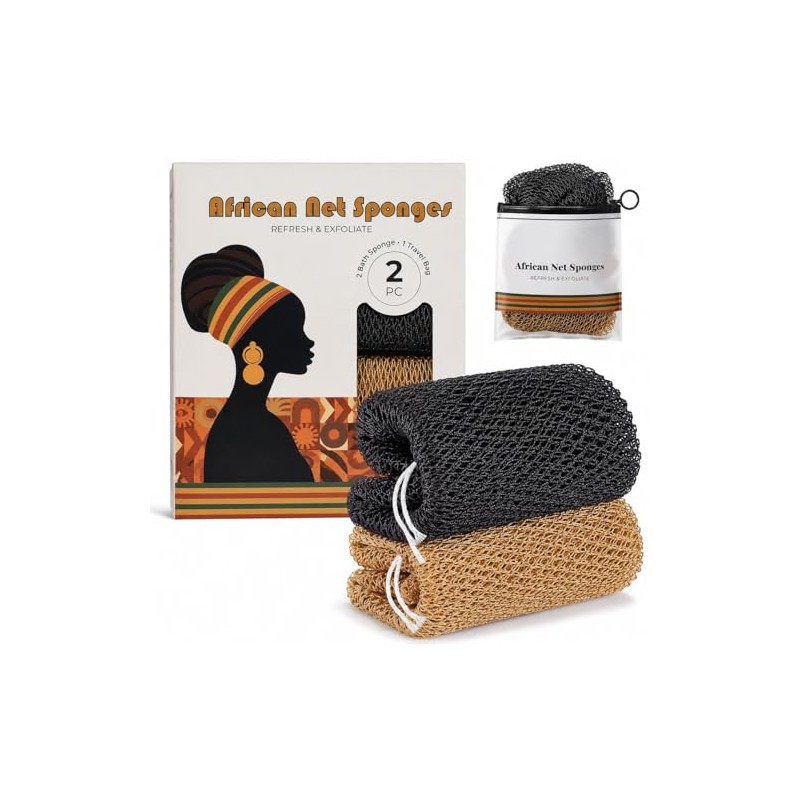 African Net Sponge 2 Pack - Exfoliating Body Scrubber &