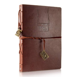 Leather Scrapbook Photo Album Vintage DIY Memory Book Wedding Guest Book Scrap Book Present for Birthday Christmas Father's Day Gift for Photographer Boy Men and women Father Husband (Camera, Large)