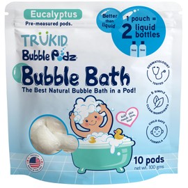 TruKid Bubble Podz Bubble Bath for Kids, Toddlers, & Babies, Tear Free Gentle & Refreshing Bath Bomb for Sensitive Skin with Natural Moisturizers, Non-Toxic, pH Balanced, Eucalyptus Scent (10 Podz)