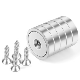 Neosmuk Magnets with Hole, 20 kg Strong Round Magnets for the Wall, Magnet with Screw for Wood, Neodymium Disc Magnet with Hole in the Centre, 20 mm Flat Magnet (Pack of 5)
