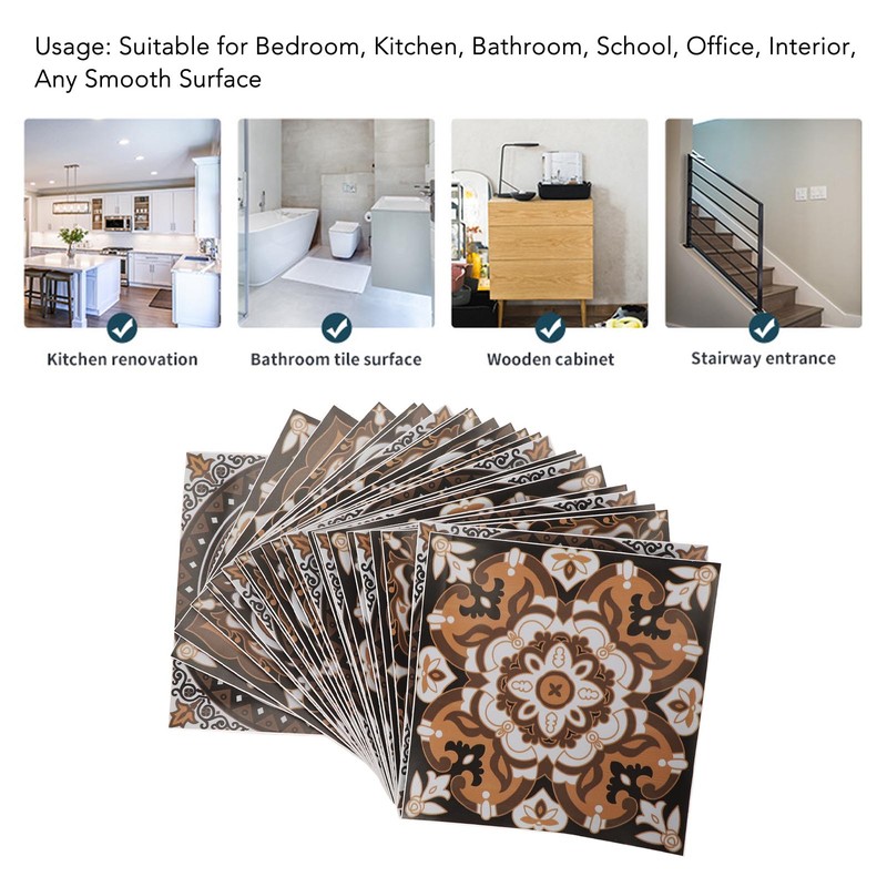 24Pcs Tile Sticker 15 X 15cm Waterproof Oil Resistant Retro