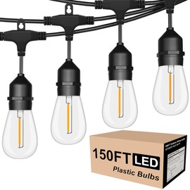SUFEIMAS Outdoor String Lights LED 150FT with 45 Sockets 48pcs S14 Shattreproof Edison Bulbs,Dimmable LED Outdoor String Lights for Outside, Patio,Backyard, Market, Cafe (3 * 50ft)