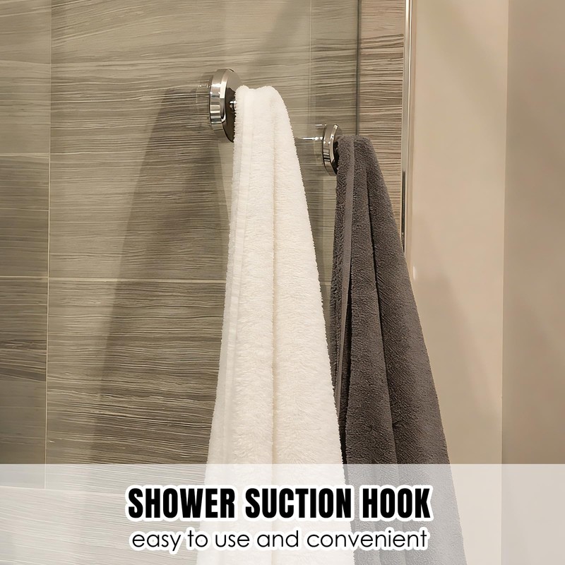 Poywaze Suction Hooks for Bathroom, Shower Hook No Drilling, Waterproof