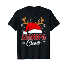 Grandpa Claus Santa Hat Christmas Red Plaid Matching Family T-Shirt
