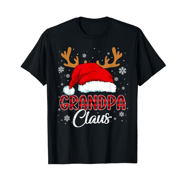 Grandpa Claus Santa Hat Christmas Red Plaid Matching Family T-Shirt