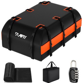 APTY 23 Cubic Feet Car Rooftop Cargo Bag Carrier, Soft Roof Top Luggage Bag for All Vechicles with/Without Rack - with Waterproof Zip, Anti-Slip Mat, Luggage Lock, Storage Bag, Door Hooks, Orange