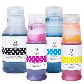 ProLusente GI 21 Ink Bottle | Printer Ink Refill Kit - Black, Cyan, Magenta & Yellow | Compatible with Megatank Printers | Printer Refillable Ink | Dye-Based Inkjet Printer Ink - 6-Pack (4)