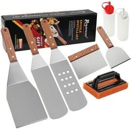 ROMANTICIST 8pcs Professional Griddle Accessories Kit - Heavy Duty Stainless Steel Grill Spatula Set for Grill Griddle Hibachi Flat Top Outdoor Cooking - Great Grill Gift on Birthday Wedding