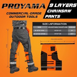PROYAMA Chainsaw Chaps for Cutting and Logging, 9 Layers Lightweight, Chainsaw Pants Adjustable Belt, 36-38 Inch