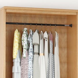 Adjustable Closet Rod for Hanging Clothes – Heavy Duty Metal Clothing Rail, 17.5 to 44 Inches Stepless Extension, 1.1” Diameter, Black – Fits Wardrobes, Laundry, RV, and Small Spaces