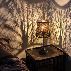 Table Lamp with Dimmer, 3 Levels Dimmable Touch Switch, Black Shadow Table Lamp, Cool Night Light for Kids, Bedroom Nightstands Lamp, Lamp for Living Room End Tables Halloween Room Decor