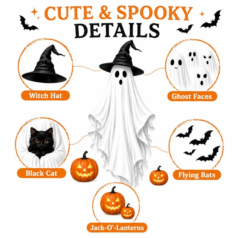Extra Large Halloween Window Clings, Ghost Witch Hat Pumpkin Decals