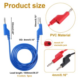 30 PCS Banana Plug Silicone Test Leads Kit, 4mm Stackable Colorful Silicone Banana Plug with Threading Probe, Connection Hose, Alligator Clips, Probe Holder, 100cm Test Probe Leads Wire Cable