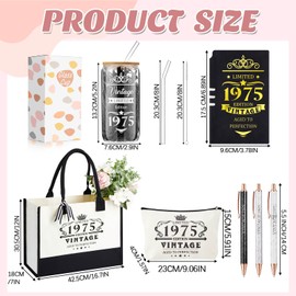 Supervitae 7 Pcs 30th 40th 50th 60th Birthday Gifts Canvas Tote Bag for Women Decorations Beach Tote & Makeup Bag for Her(1975)