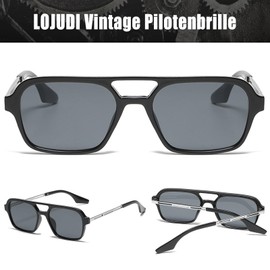 LOJUDI Retro Sunglasses Women's Aviator Glasses Men's Vintage Aviator Glasses Blue Lenses Pilots Rectangular 70s Metal Design Glasses UV400 Protection, black/grey