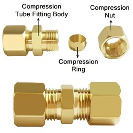 Joywayus Brass Compression Tube Pipe Fitting 3/8" Tube OD x 3/8" Tube OD Compression Union Connector (Pack of 2)