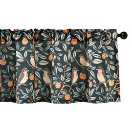 Leeva Cute Farmhouse Valances for Windows, Dark Tones Bird & Plants Print Window Valances for Bedroom, Light Filtering Kitchen Window Curtains Over Sink, Rod Pocket, 52 x 18, 1 Panel