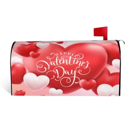 Sunshineyan Happy Valentines Day Mailbox Cover Magnetic Standard Size 18" X 21", Red Heart Love Valentine's Day Mailbox Wraps Post Letter Box Cover Garden Yard Outdoor Decorations