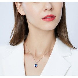 Mingkeda Princess Diana Kate Middleton Natural Sapphire Necklace for Women with Lab Created Gemstone, Pendant Necklace for Women with Birthstone, Engagement Anniversary Birthday Women's Gift (Silver Sapphire)