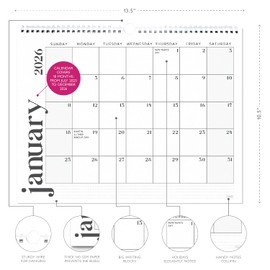 S&O Modern Minimal 2026 Wall Calendar - Tear-Off Monthly Calendar through December 2026-18 Month Academic Wall Planner - Hanging Organizer to Track Anniversaries & Appointments - 13.5"x10.5”in