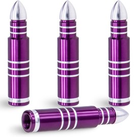MEAJOO 4PCS Bullet Style Long Tire Valve Caps, Corrosion Resistant Leak-Proof Tire Air Cap, Aluminum Alloy Wheel Valve Covers fits Cars, Trucks, Bikes, Motorcycles, Bicycles Tire Caps(Purple)