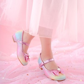 Furdeour Rainbow Girls Flats Shoes for Size 13 Wedding Party High Heels Girls Cosplay Low Heeled Princess Little Kid(2701Rainbow 13)