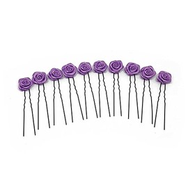 10 x Rose Flat Hair – Hair Pin – Bride Bridesmaids Prom Headband Various Colours purple