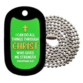 Tag-Z Military Dog Tags - Phil 4:13 Necklace - Green - Dog Tag Necklace