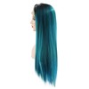 Long Straight Hair Wig Gradient Green Color Centre Parting Hairstyle