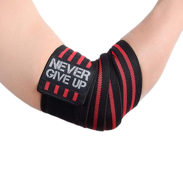 YOUFINE Professional Elastic Elbow Wraps Straps Elbow Support Compression Protection Brace for Bodybuilding Workout Powerlifting Men Gym (Four Stripe, Red)