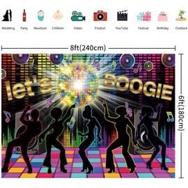 2.4 x 1.8 m Photo Background Disco Back to 60s 70s 80s 90s Let's Boogie Disco Dancing Night Let's Glow Crazy Photography Background Disco Theme Birthday Party Decoration Banner Photo Studio Props