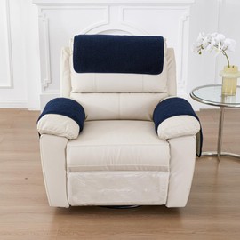 Yogsey 3 Pcs/Set Recliner Covers Armrest Covers for Recliner Chair with Storage Pockets Headrest Cover for Sofa Recliner Protector (Nave Bule)