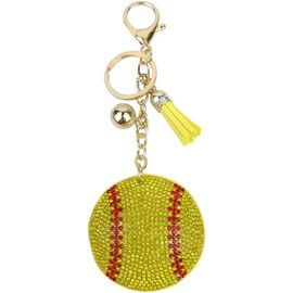 COLORFUL BLING Keychain Accessories for Women,Rhinestone Baseball Keychain for Sports Lover Purse Handbag Decor-shiny softball