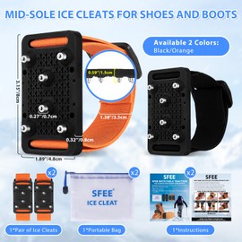 Sfee 2 Pairs Crampons Ice Cleats for Shoes and Boots, Easily Rotate Anti-Slip Shoe Grip Non Slip Tungsten Spikes Traction Ice Grippers with Adjustable Straps Women Men for Indoor/Outdoors, Climbing