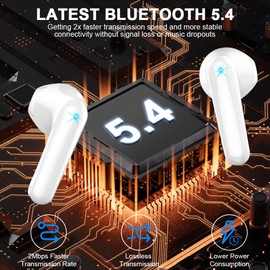 Wireless Earbuds, 2024 Bluetooth 5.3 Headphones-Deep Bass Stereo Ear Buds with ENC Noise Canceling Mic, 50Hrs Bluetooth Earbuds-Clear Call/LED Displays, IP7 Waterproof Earphones Wireless Android-White