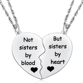 Aesnefe Heart Shaped Matching Sisters Necklace Set for 2 - Best Friend Friendship Necklace Set of 2 Not Sisters by Blood Pendant for BFF Friend Birthday Graduation Jewelry for Women