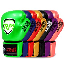RingMaster Sports Kids Boxing Gloves Carbon Leather Training Sparring Punch Bag Mitt (Green, 8 oz)