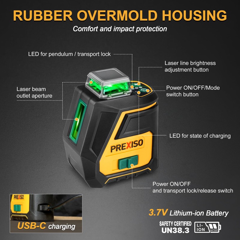 PREXISO 360 Laser Level with Tripod - IP54 Rechargeable Wide