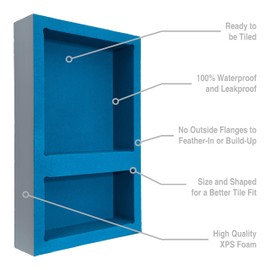 Noble Preformed 304 Wide Combo Shower Niche Modern Bathroom Storage Solution with Built-in Shelf Water-Resistant Easy Install Ideal for Toiletries Shampoo Shower Accessories (14 ¼” W × 22 ½” H)