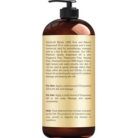 Handcraft Blends Grapeseed Oil - Cold-Pressed 16 Fl Oz - 100% Pure and Natural - Premium Grade Carrier Oil for Skin and Hair - Hair and Body - Massage - Hexane-Free