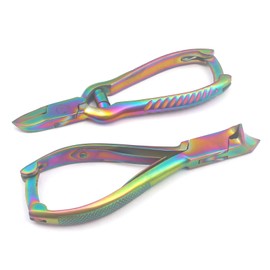 OdontoMed2011 Set of 2 Pieces Titanium Galaxy Multi Color Rainbow Toenail Nipper Cutter with Barrel Spring and Moon Shape Toenail Nipper Clipper