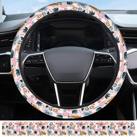 JYCardPKT Elastic Car Steering Wheel Cover, Universal 15 inch Non-Slip Breathable Neoprene Steering Wheel Protector, Car Accessories for Women Men Fit Auto, Suvs, Truck Boho Flowers