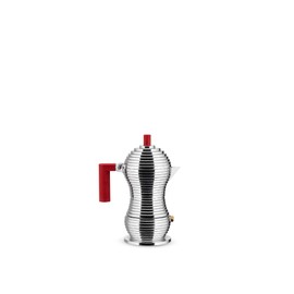 Alessi Cast Aluminium Espresso Coffee Maker with a Polyamide Handle & Knob, Aluminium, red, 1 Cup
