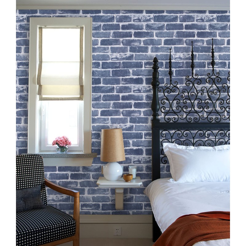 Timeet Blue Brick Wallpaper Peel and Stick Wallpaper 17.7" x