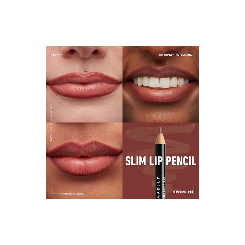 NYX PROFESSIONAL MAKEUP Slim Lip Pencil, Mahogany, 0.03 Ounce
