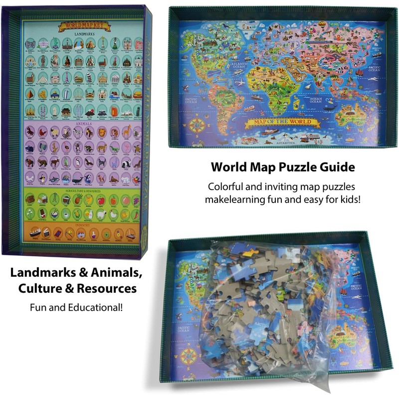 Educational & Learning World Map Jigsaw Puzzle, 200 Piece Geography