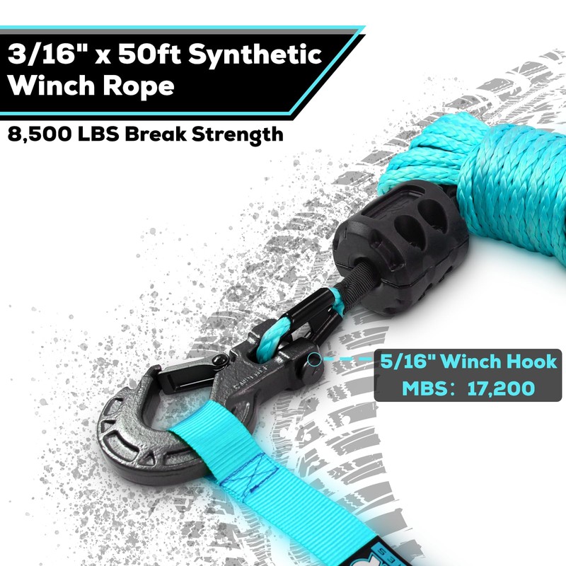 YUNFUER Synthetic Winch Rope Cable Kit - 3/16" x 50ft,